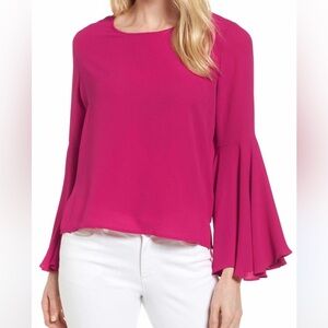 Vince Camuto Bell Sleeve Blouse Crepe Flowy Workwear Magenta M
